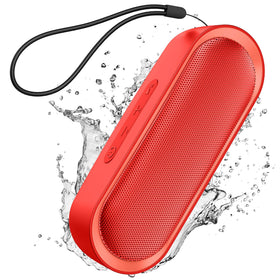 LENRUE red speaker front view showing compact design and clear controls for portability