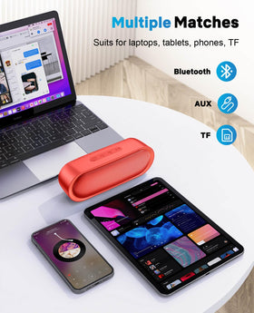 LENRUE speaker in hand for scale illustrating small, travel-friendly form factor