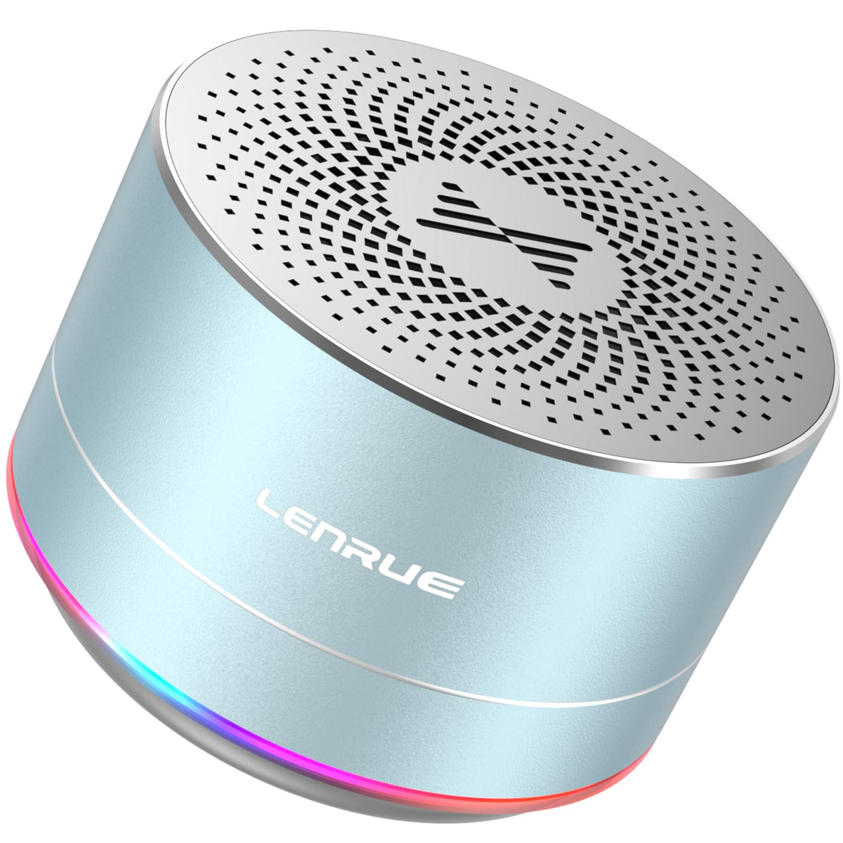 LENRUE sky-blue portable Bluetooth speaker front view shows vibrant sound on the go