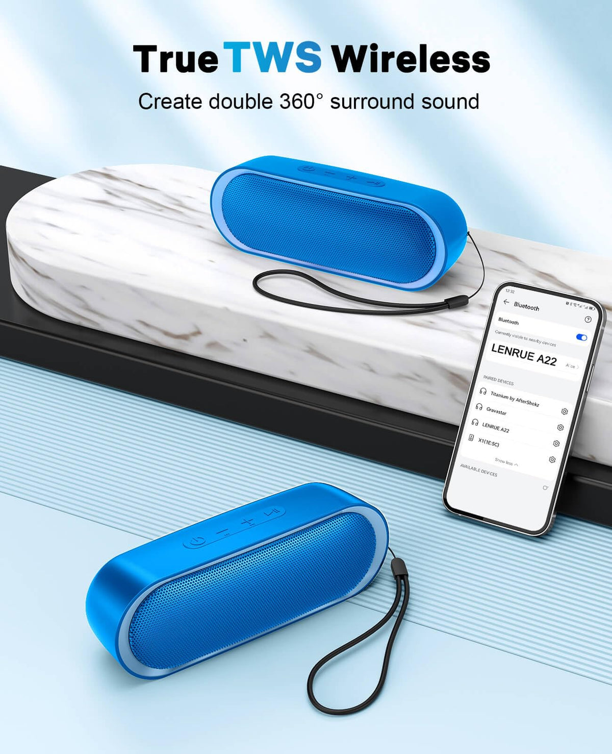 LENRUE placed poolside demonstrating IPX6 splash resistance for outdoor use