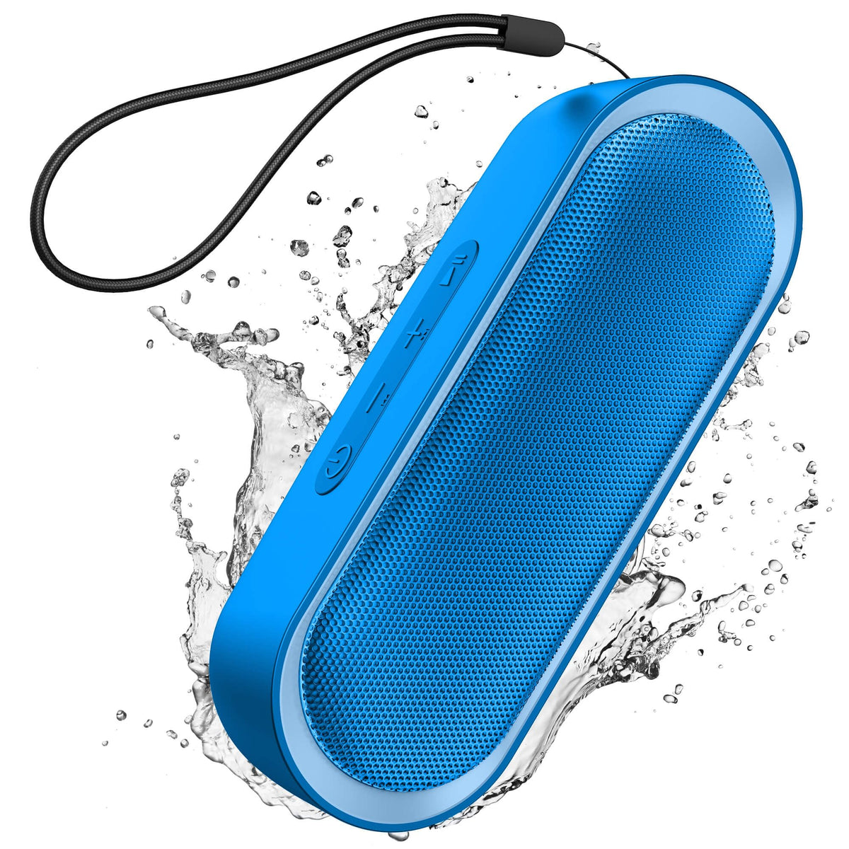 LENRUE front view showing compact blue speaker and controls for easy portability