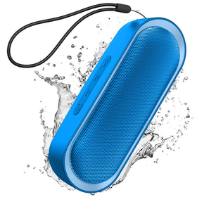 LENRUE front view showing compact blue speaker and controls for easy portability