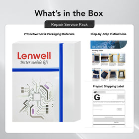 Lenwell repair workflow image showing quick turnaround and warranty coverage.