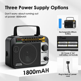 LEOTEC AM FM radio battery status indicator helps track power