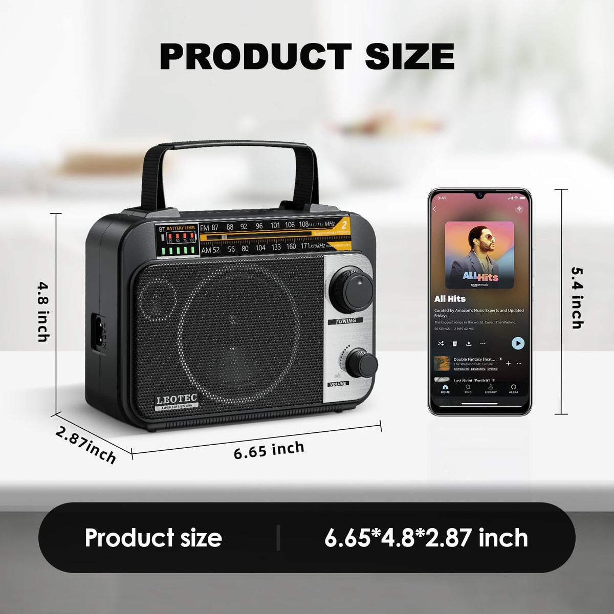 LEOTEC AM FM radio in use with headphones for private listening