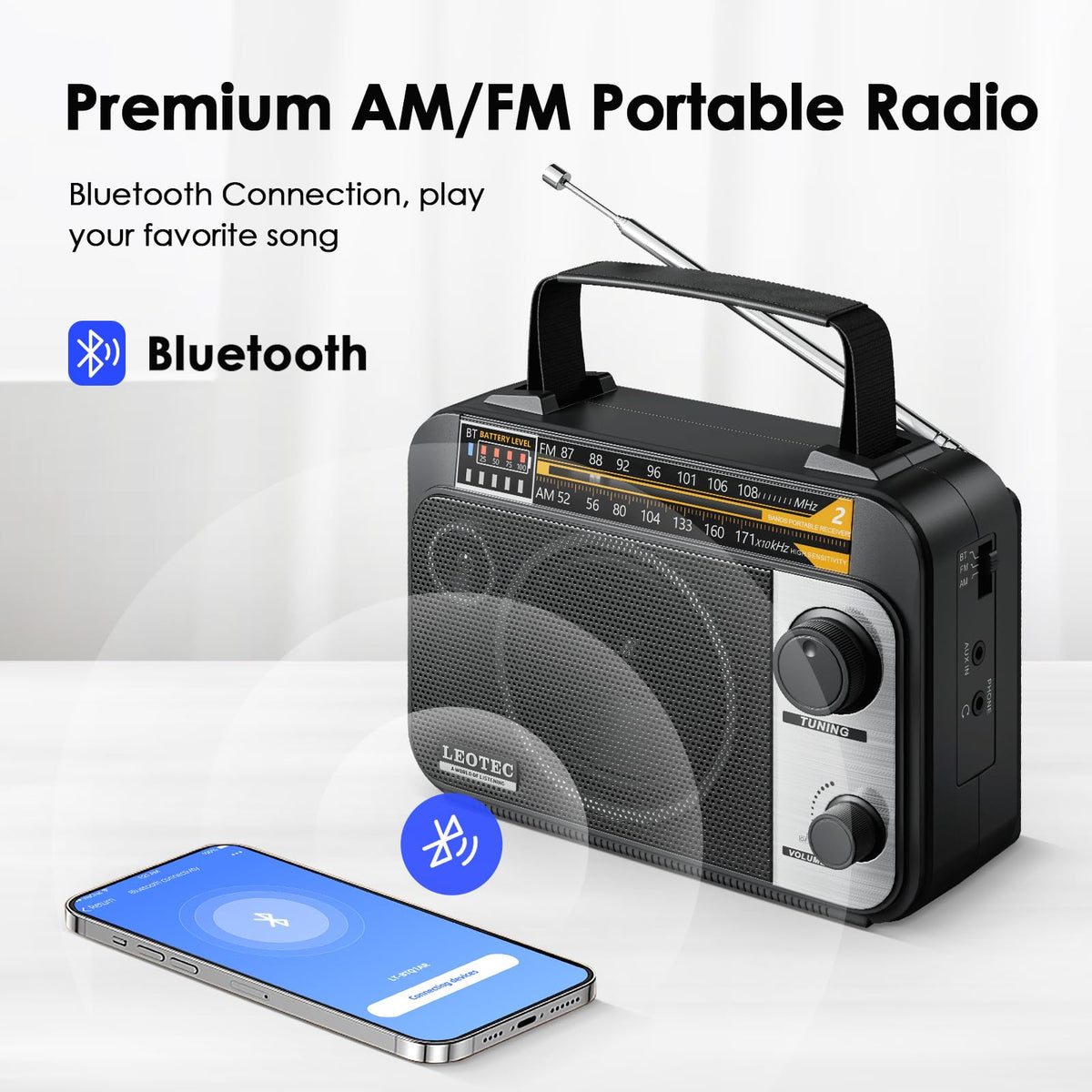 LEOTEC AM FM radio portable design fits in hand for easy carry