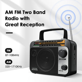 LEOTEC AM FM radio rear view highlighting accessible battery compartment
