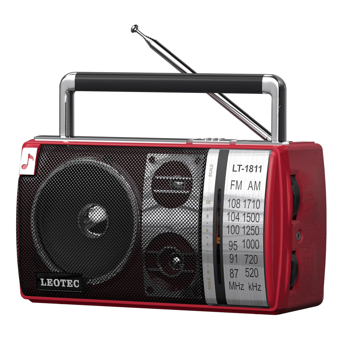 LEOTEC AM FM radio with retractable antenna for strong reception in home or outdoors