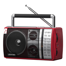 LEOTEC AM FM radio with retractable antenna for strong reception in home or outdoors