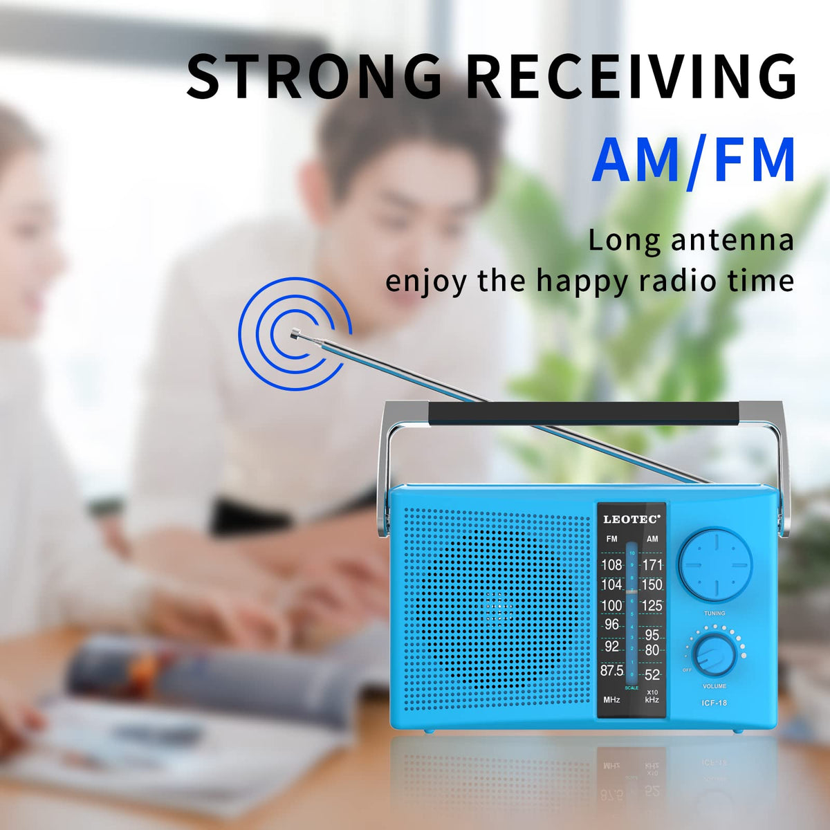 LEOTEC radio with carrying strap for portable use