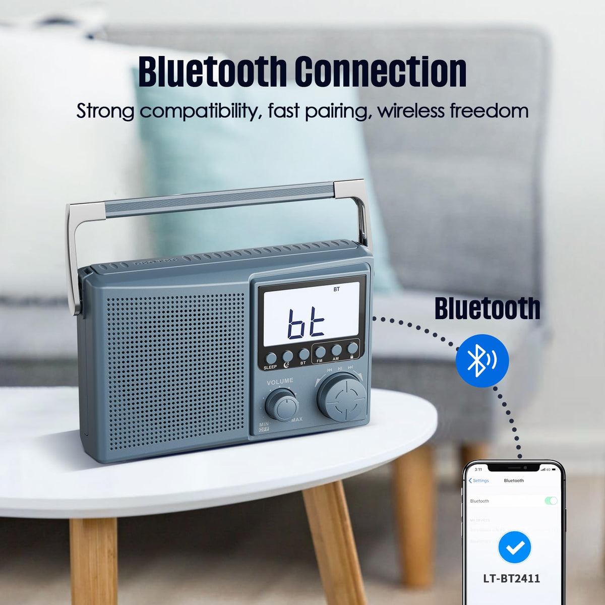 LEOTEC antenna and large tuning dial close-up for improved reception benefit
