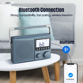 LEOTEC antenna and large tuning dial close-up for improved reception benefit
