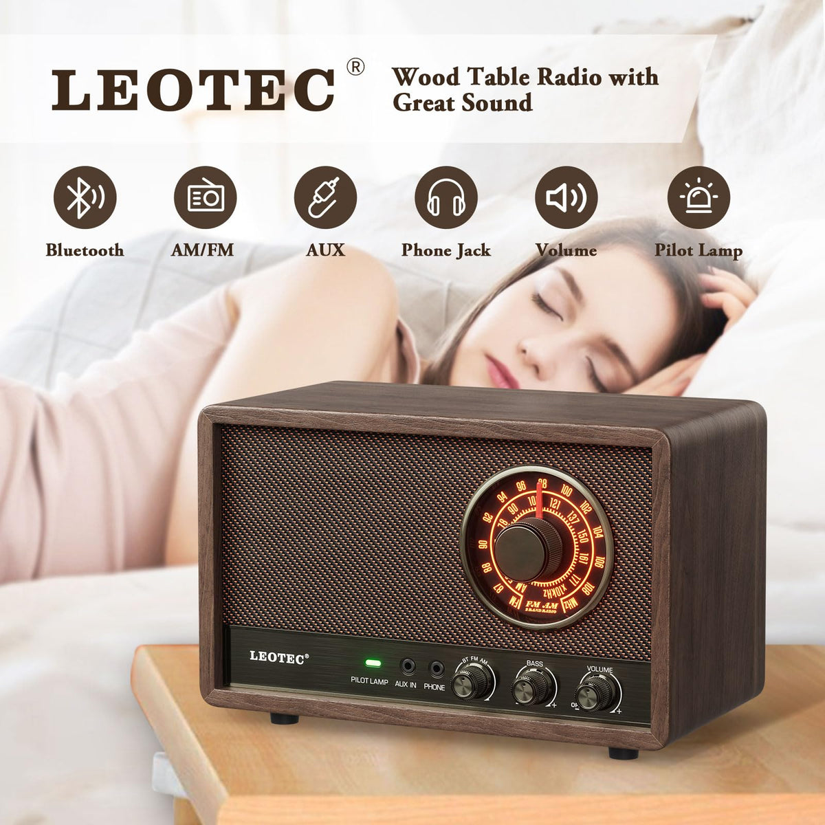 LEOTEC detail of large tuning knob for easy station selection and precise control
