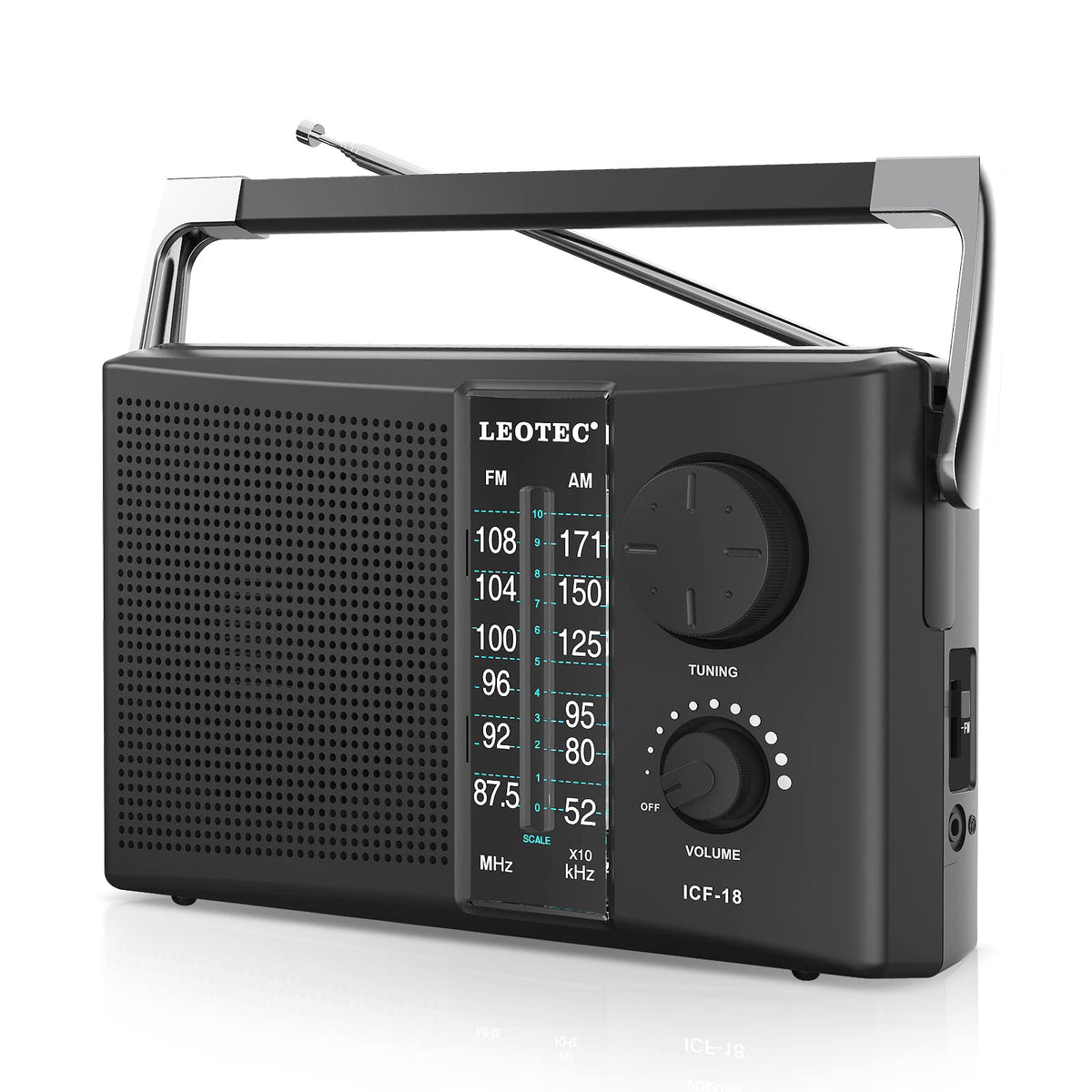 LEOTEC portable AM/FM radio antenna for strong, stable reception in any room.