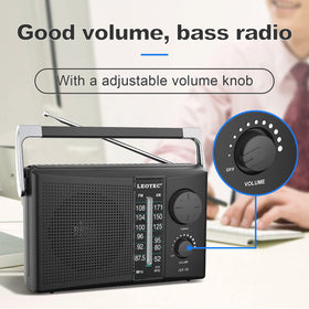 LEOTEC AM/FM radio dial for easy tuning and precise station selection.