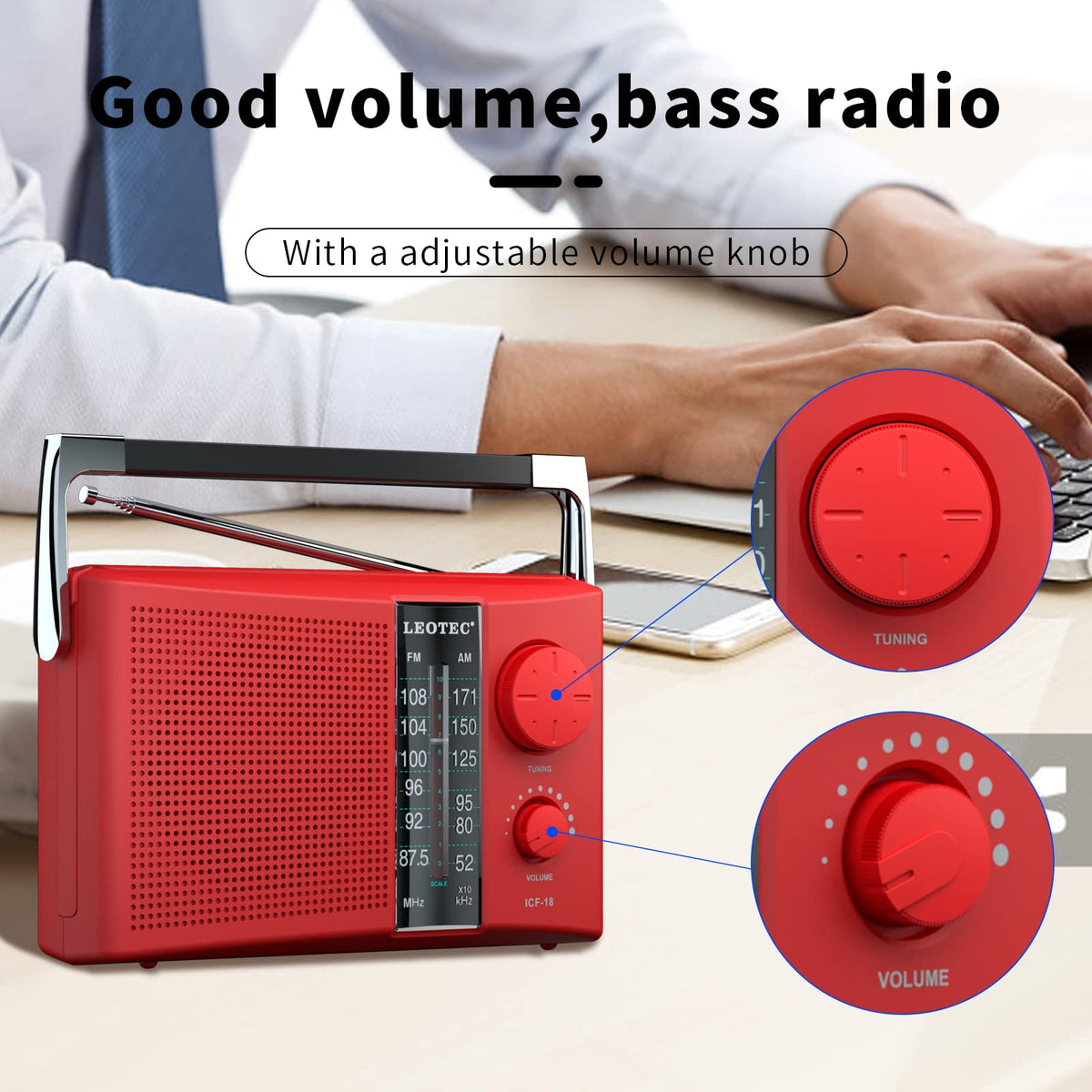 LEOTEC portable radio dial and large tuning knob for easy use at home