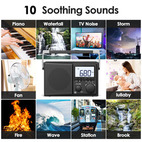 LEOTEC display showing white-noise options for restful ambient sound benefit