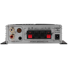 Lepai LP-2020TI side ports illustrating compact Class D design and efficiency