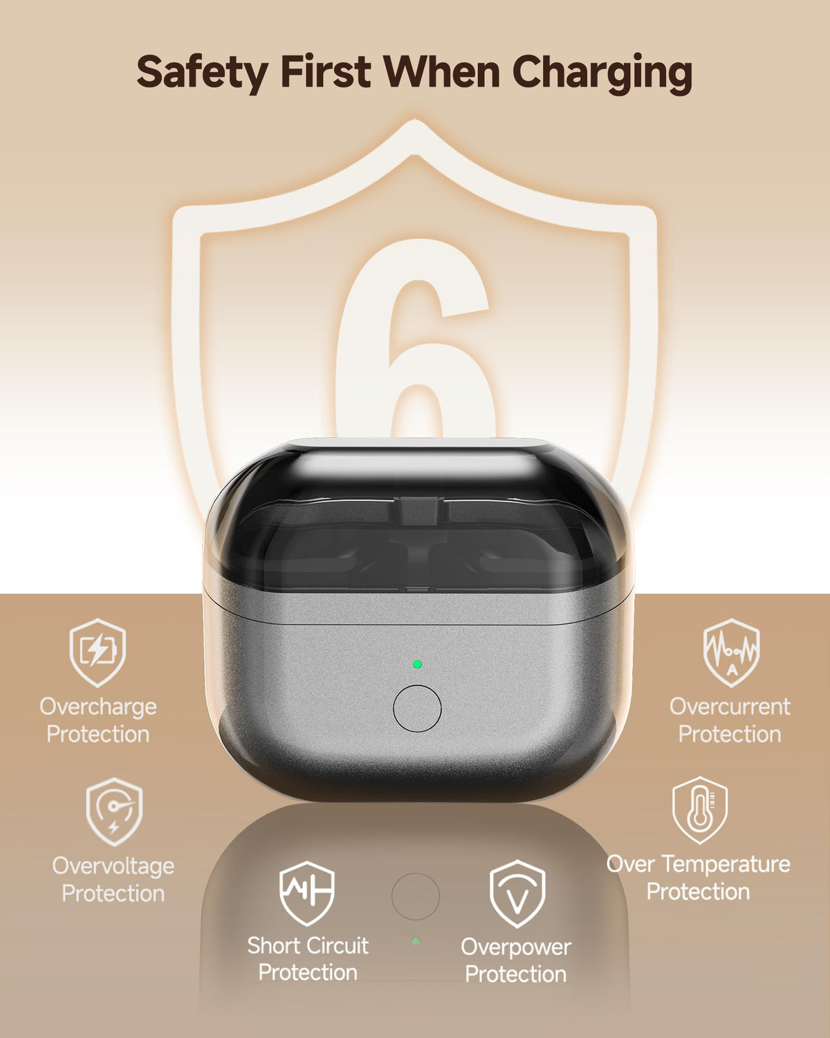 LeQuiven Buds 3 Pro case opened to show accessible charging port.