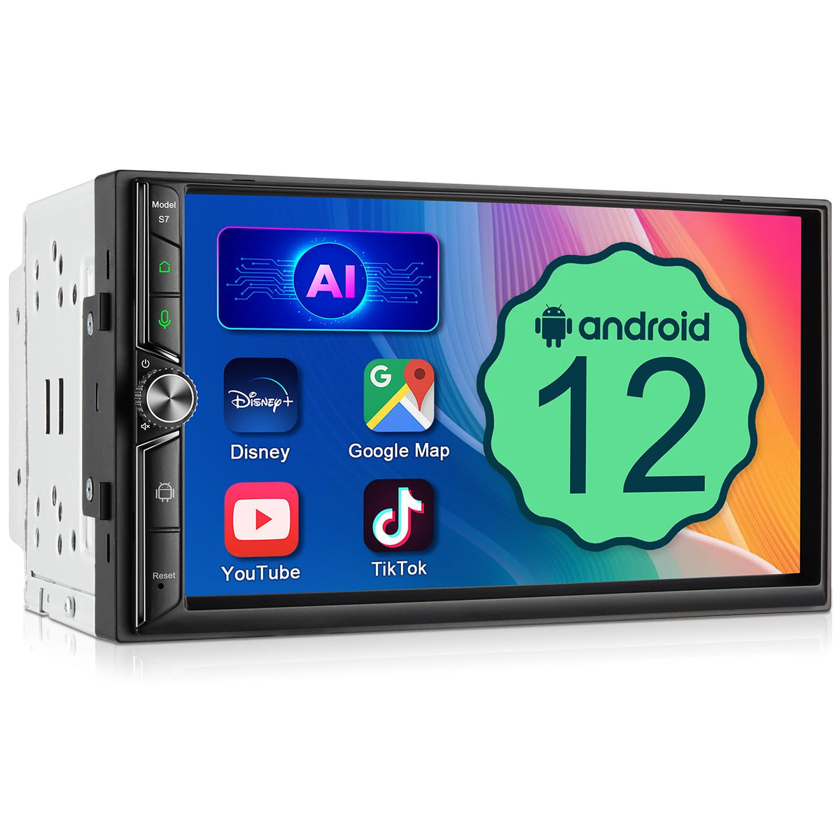 LEROAADZ double din 7-inch QLED display front view for crisp driving visuals