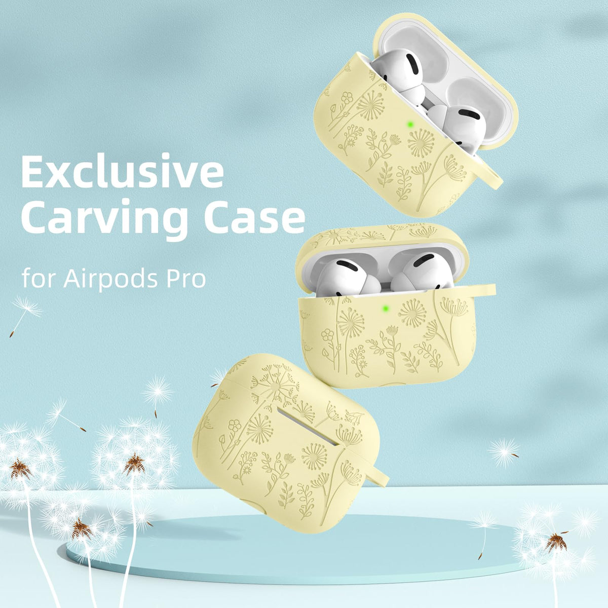 Lerobo AirPods Pro 2 case with keychain in cream yellow offers convenient on-the-go access.
