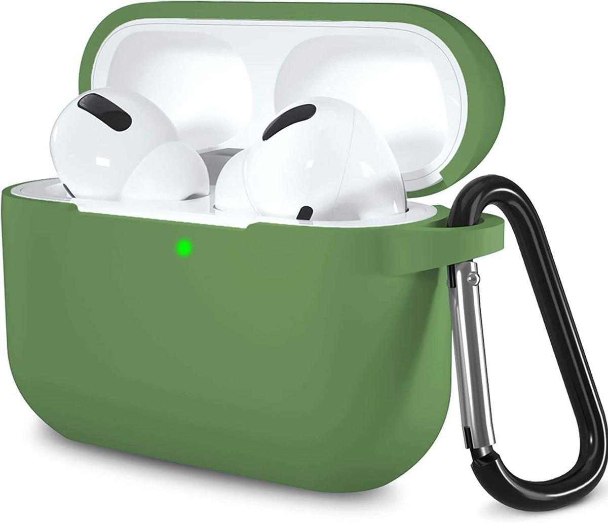 Lerobo AirPods Pro 2 olive green case with front LED visible for charging status.