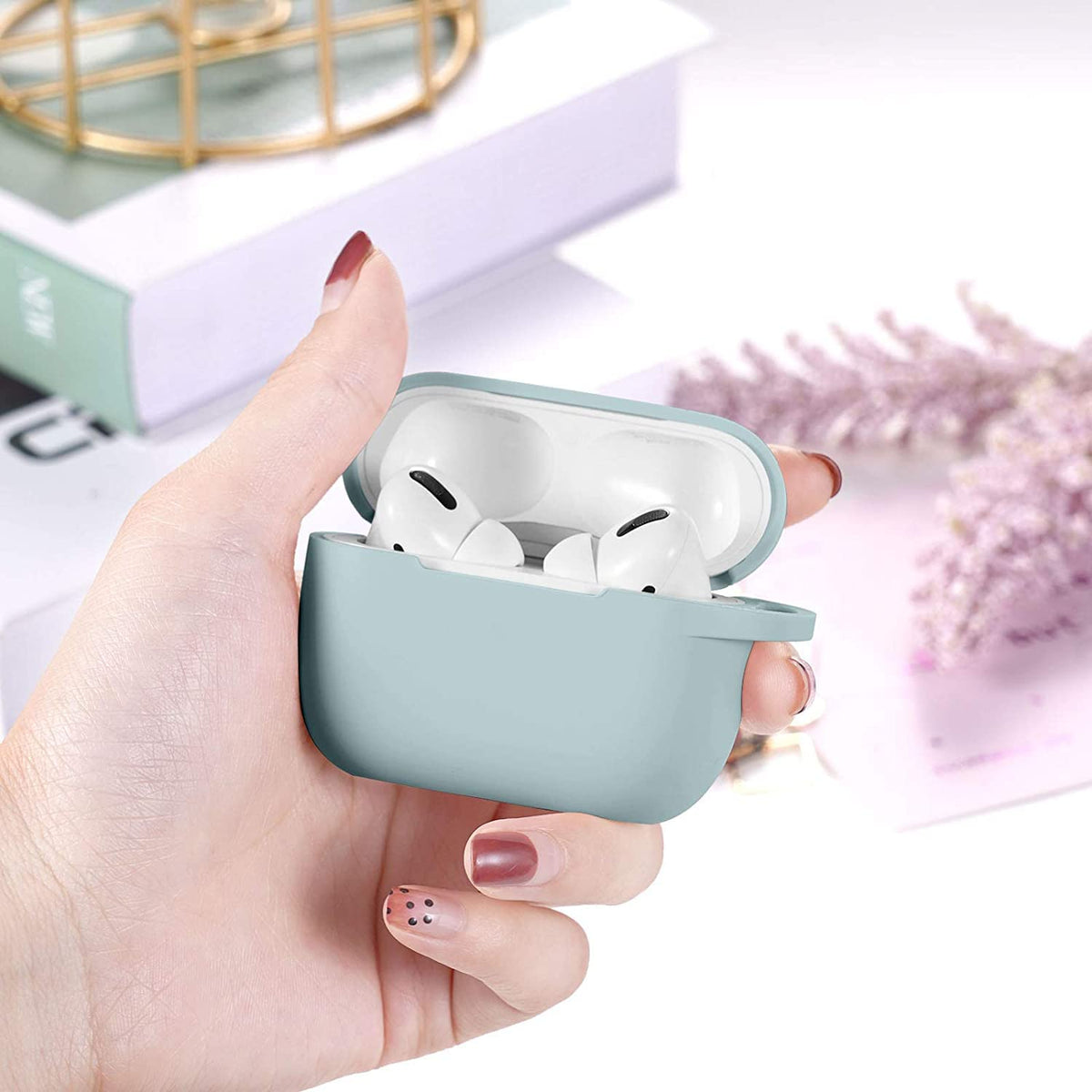 Lerobo AirPods Pro 2 turquoise shockproof silicone case protects during use