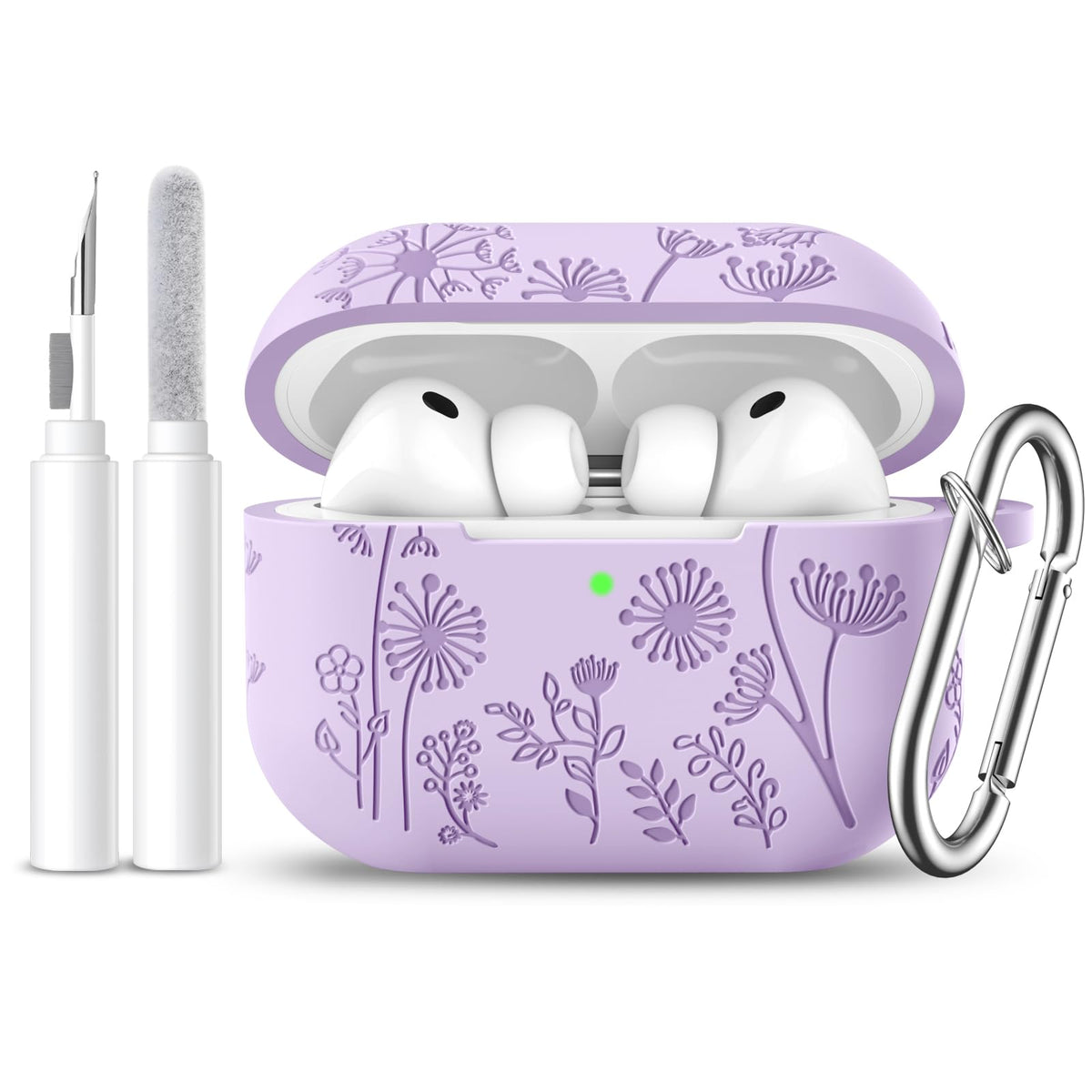 Lerobo AirPods Pro 3 case in lavender with engraved floral pattern for a stylish look