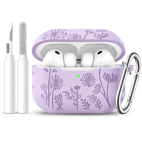 Lerobo AirPods Pro 3 case in lavender with engraved floral pattern for a stylish look