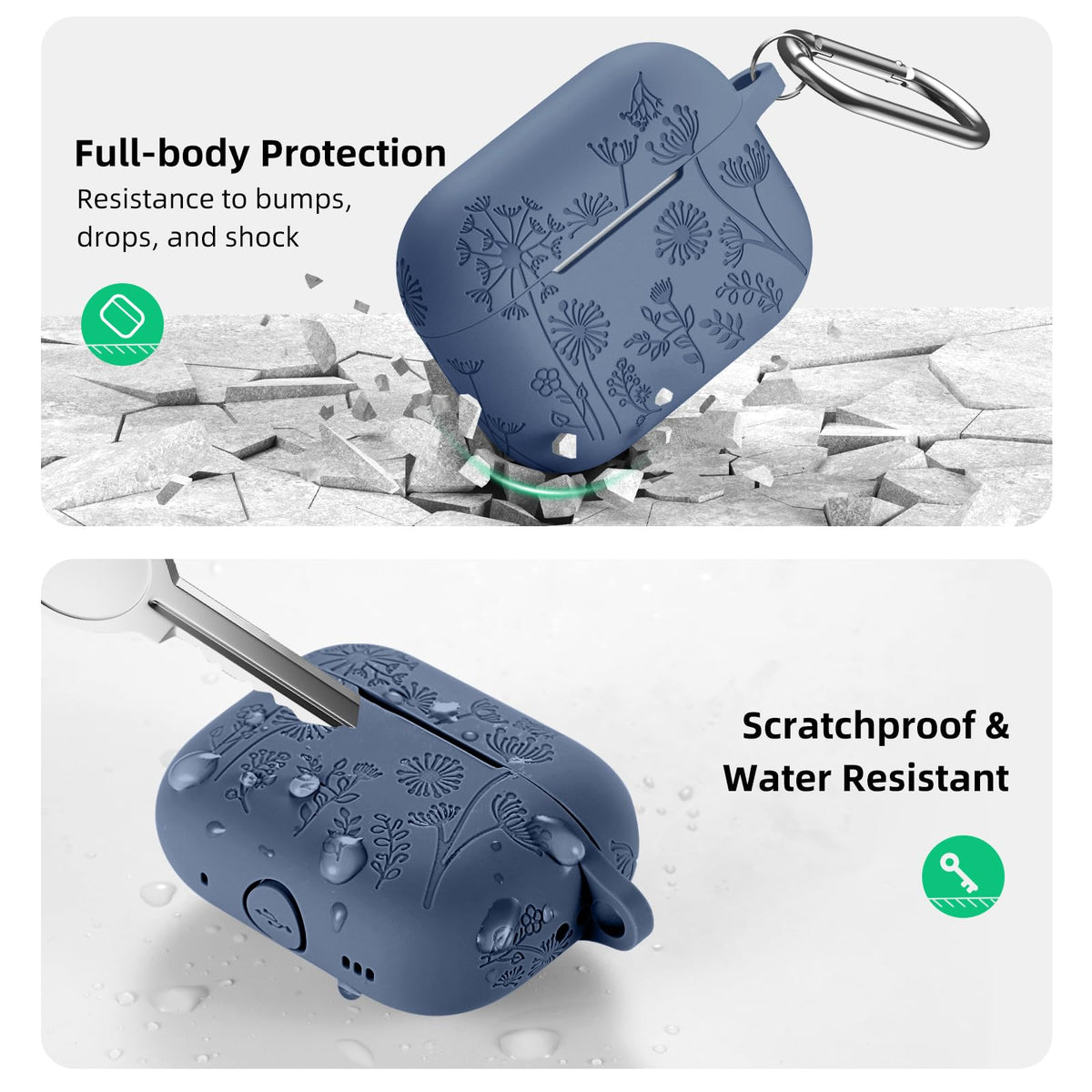 Lerobo AirPods Pro blue-gray soft silicone skin offers secure grip.