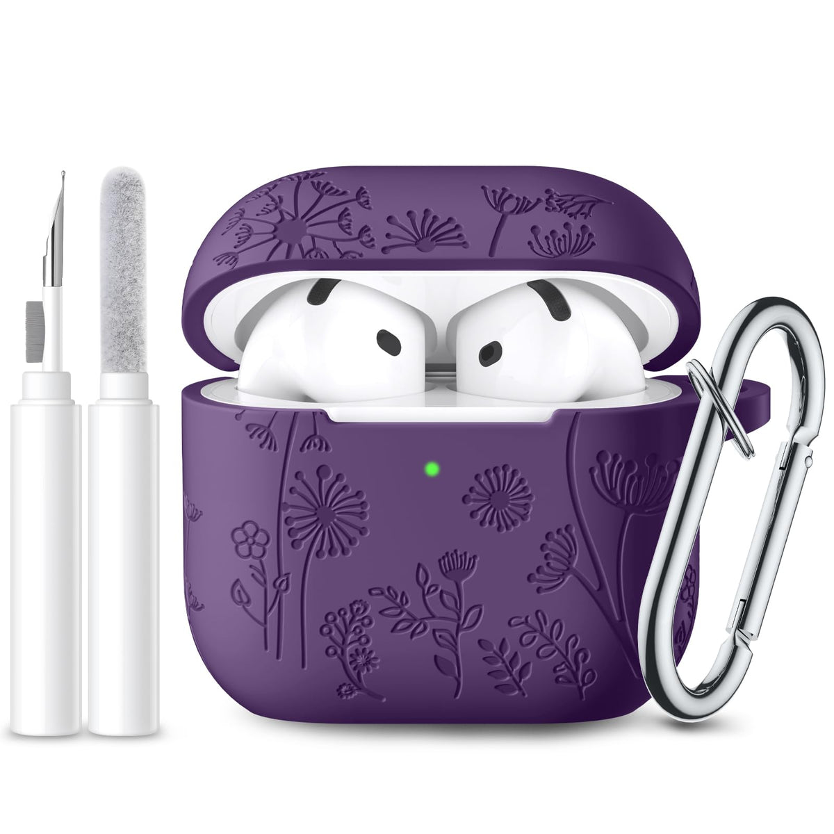 Lerobo AirPods 4 purple case, front view, stylish protection and LED visibility