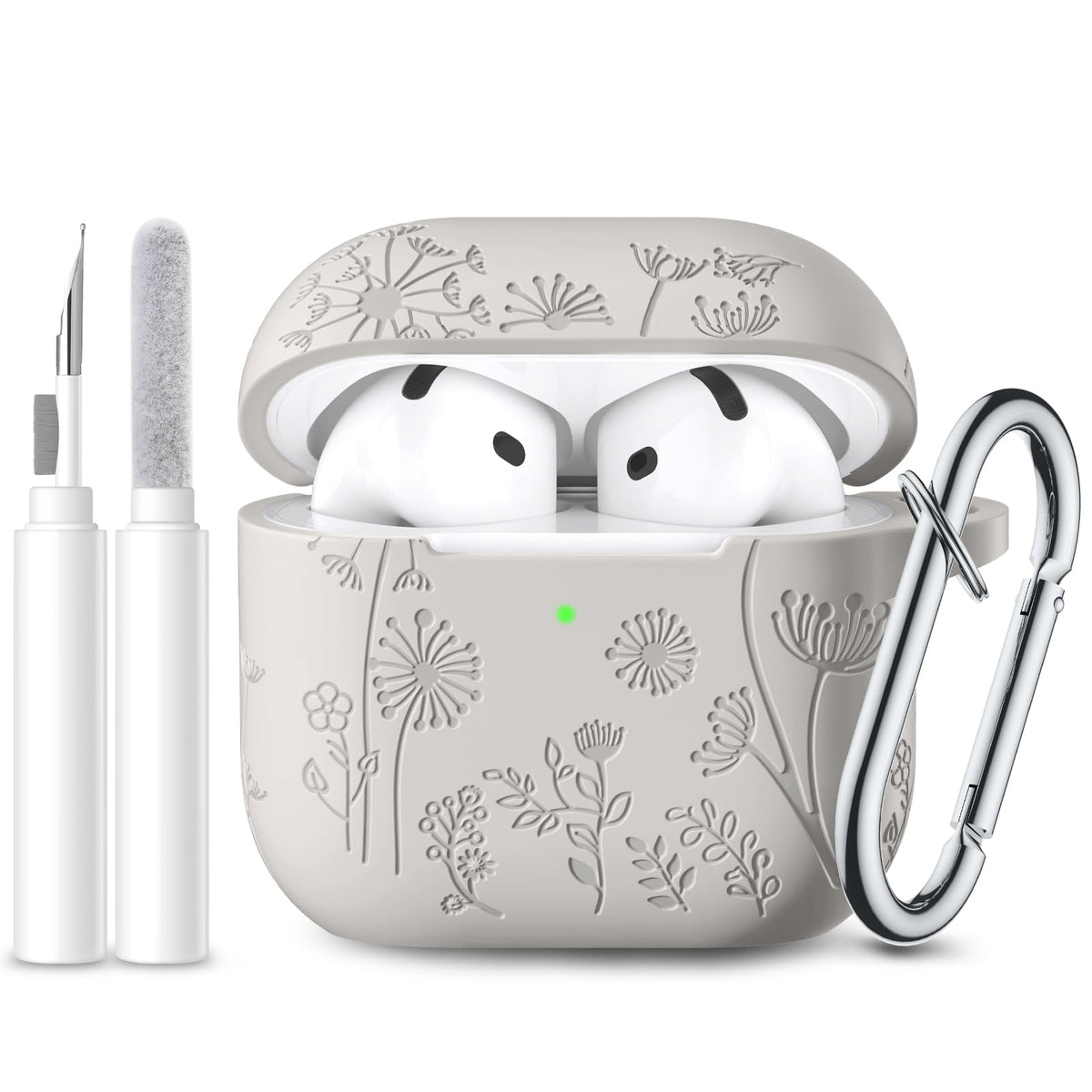 Lerobo AirPods 4 case in Starlight with flower engraving, stylish protection for your charging case.