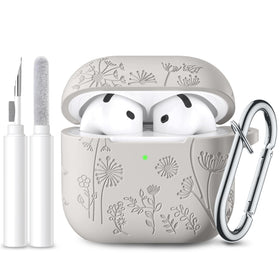 Lerobo AirPods 4 case in Starlight with flower engraving, stylish protection for your charging case.