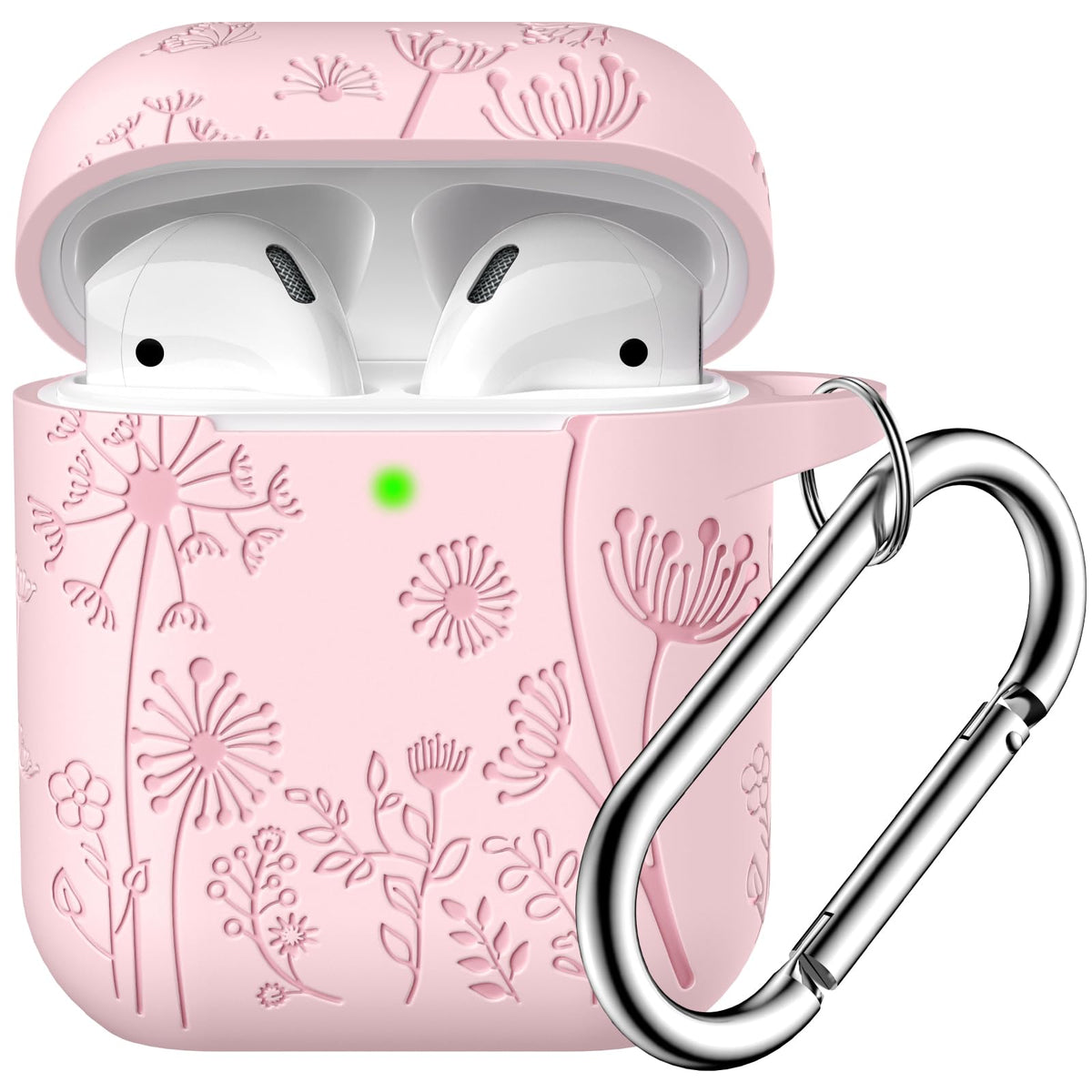 Lerobo flower-engraved AirPods case with front LED for charging visibility.