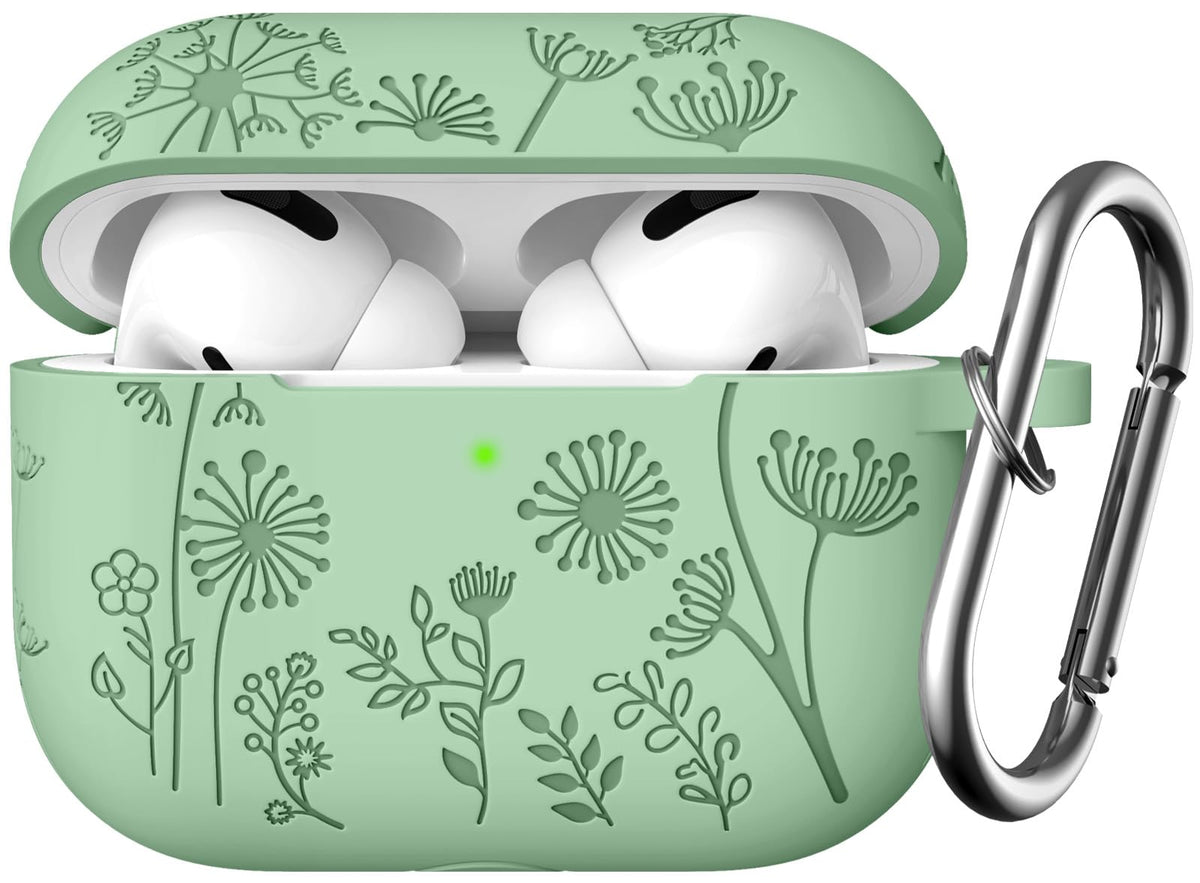 Lerobo Flower Engraved AirPods Pro 2 case front view with protective silicone
