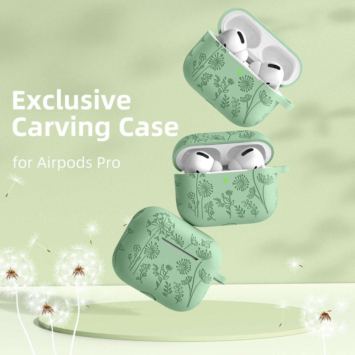 Lerobo Flower Engraved AirPods Pro 2 case side view highlights slim, sturdy protection