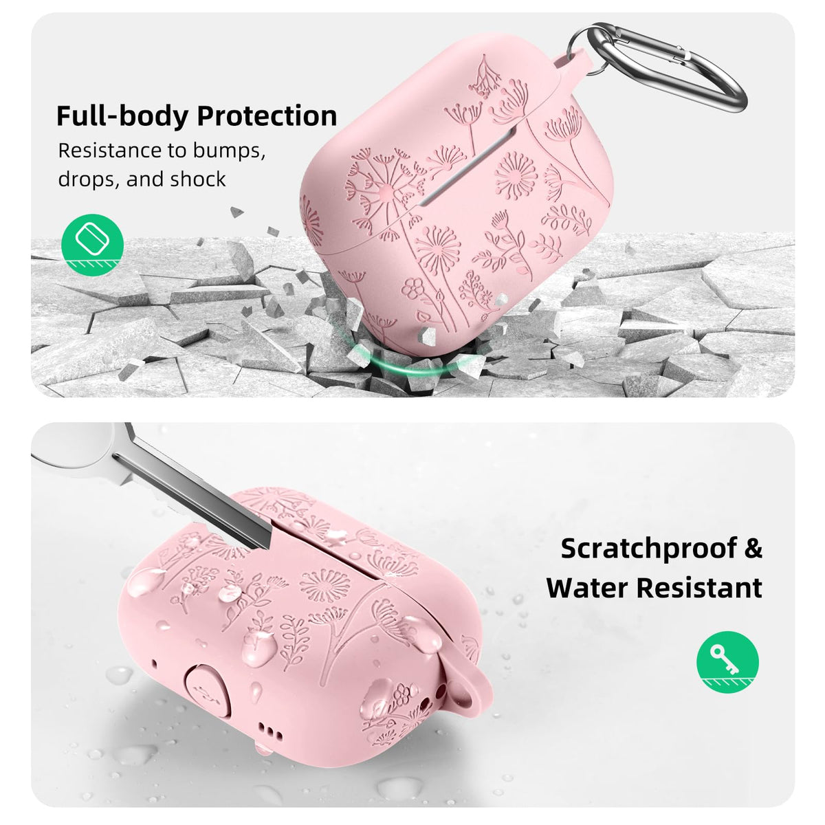 Lerobo Flower Engraved AirPods Pro case with precise cutouts