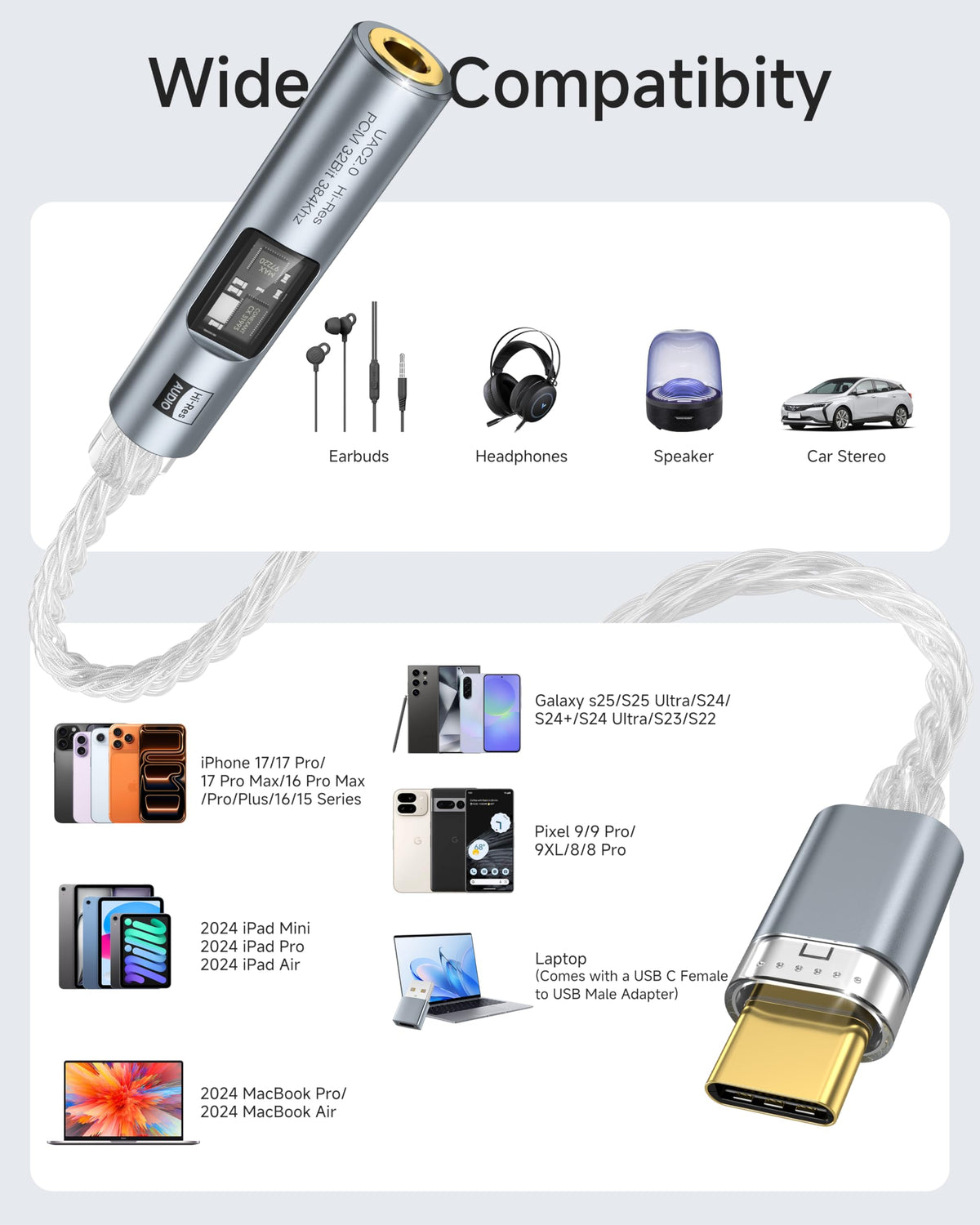 LERTOSEN USB-C to 3.5mm adapter works across iPhone, Android, PC, Mac