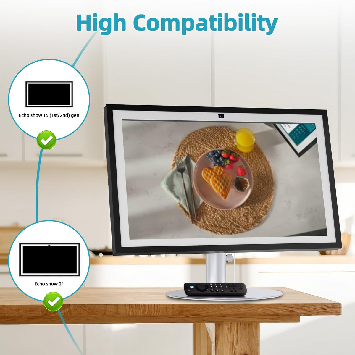 Letlar stand with Echo Show on kitchen counter improving recipe visibility