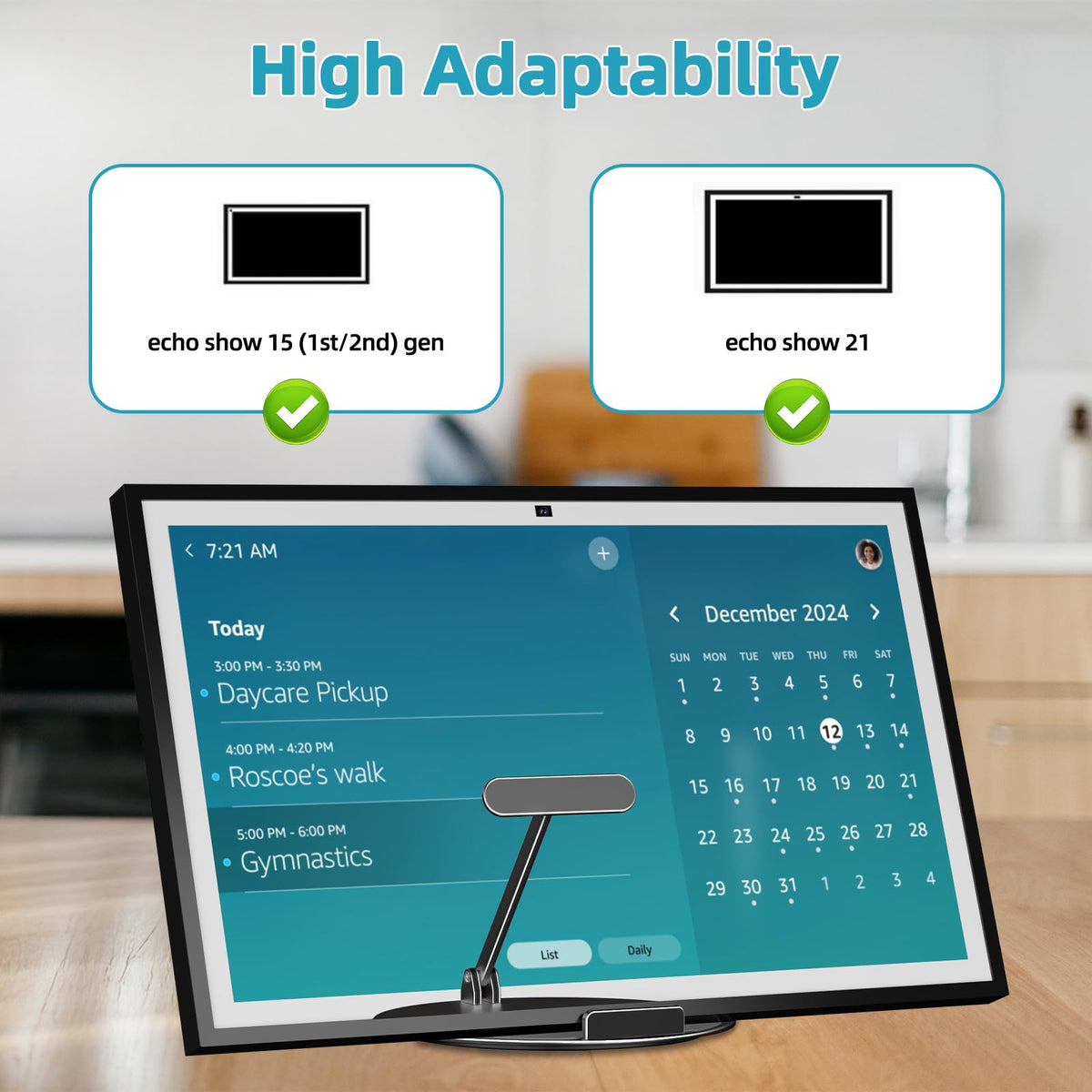Letlar on kitchen counter with Echo Show showing recipe benefit hands‑free cooking