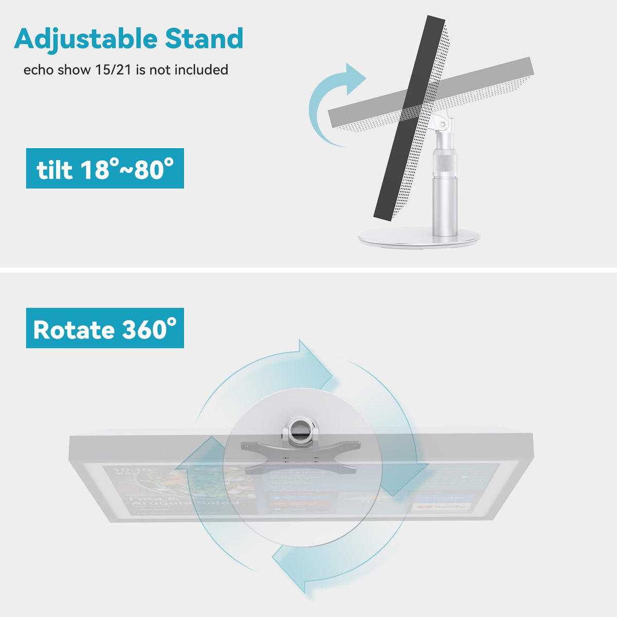 Letlar tiltable stand for Echo Show 15 enables flexible tilt and rotation.