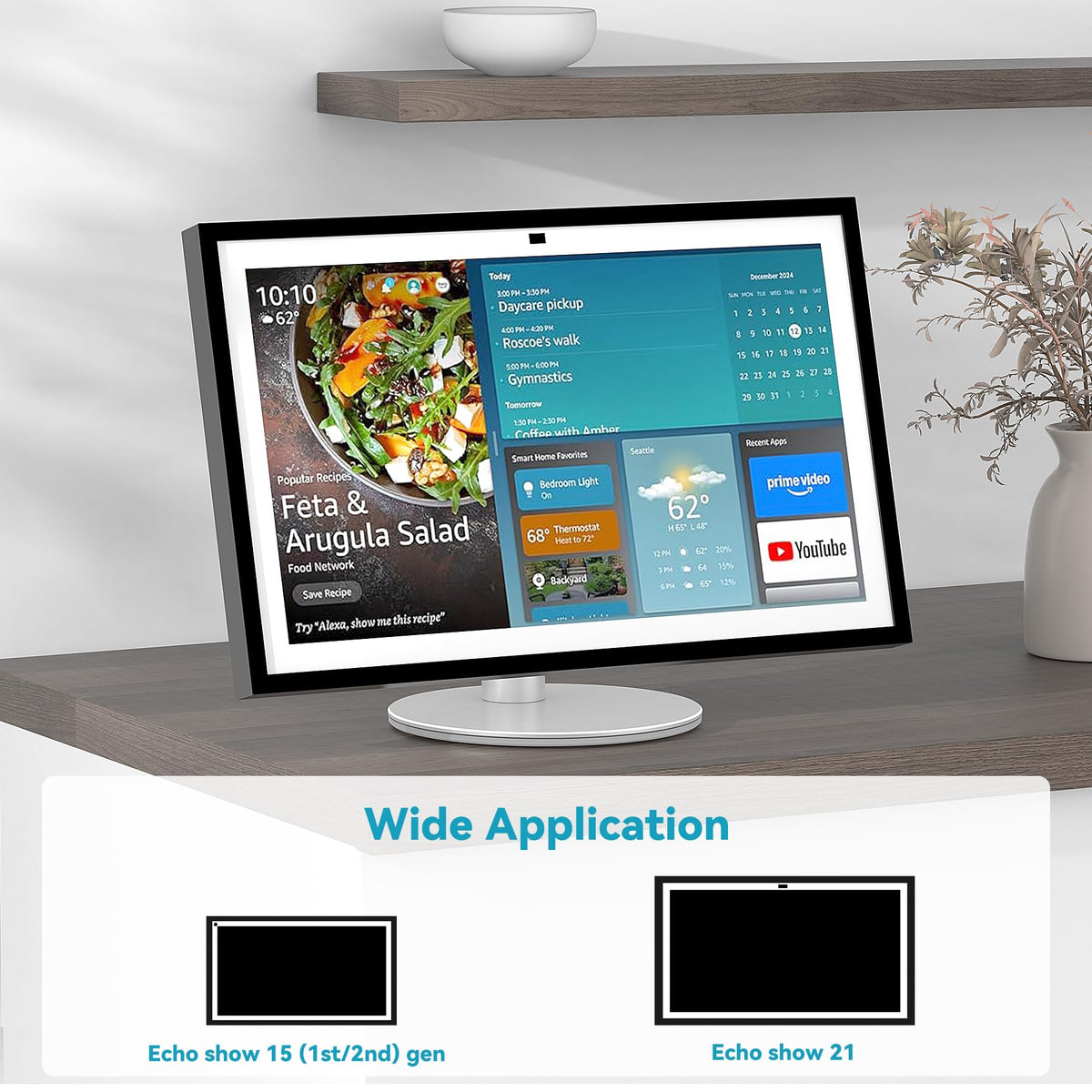 Letlar tiltable stand height boost for Echo Show 15 elevates screen.