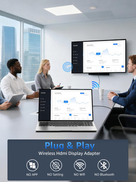 LETWESAF device plugged into TV HDMI port enabling big-screen mirroring benefit