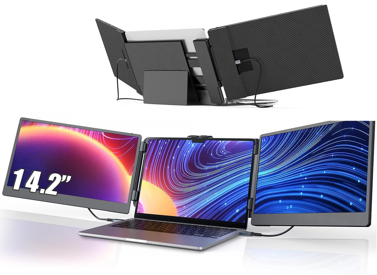 Leudaich 14in screen extender front view for triple-monitor multitasking