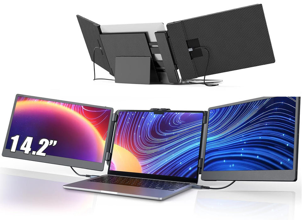 Leudaich 14in screen extender front view for triple-monitor multitasking