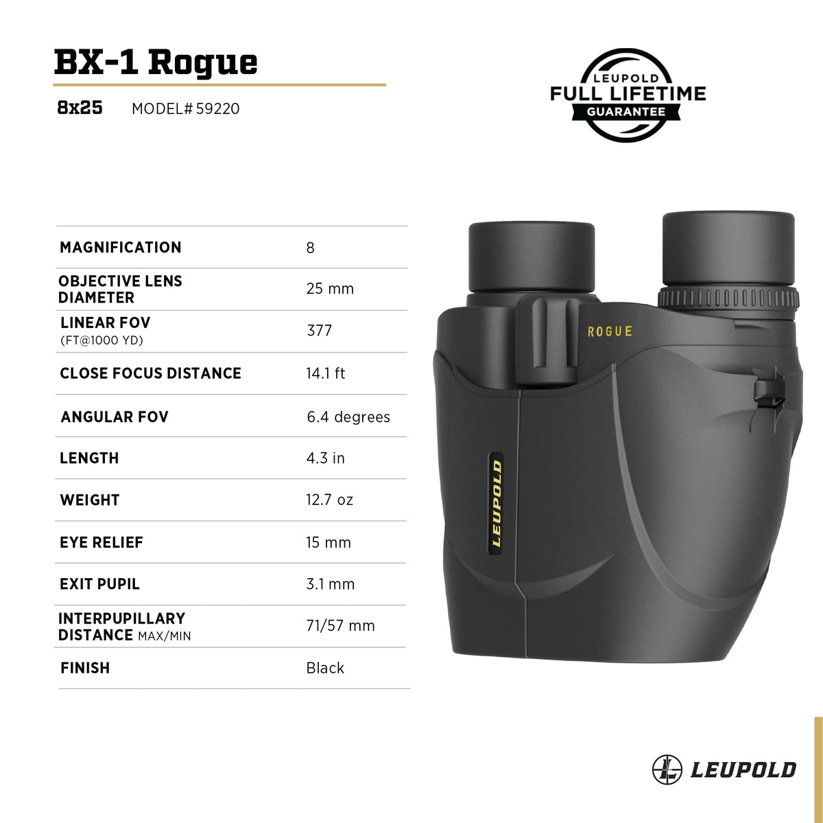Waterproof and fogproof seals on Leupold BX-1 Rogue for tough conditions
