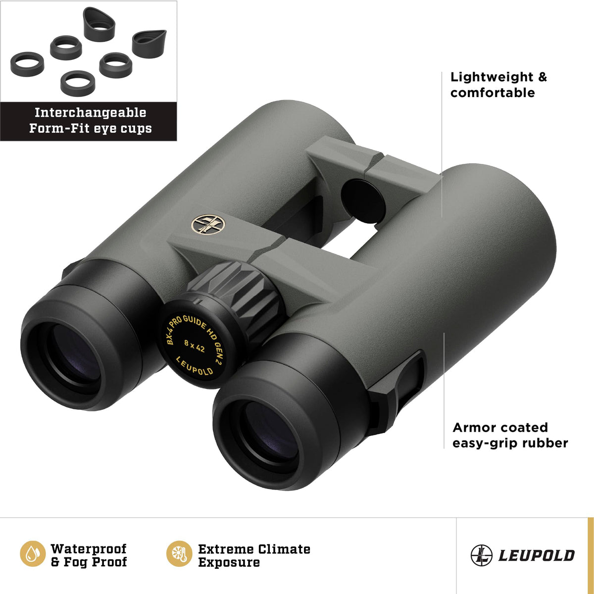 Open-bridge dual-hinge design on Leupold BX-4 Pro Guide HD for ergonomic handling.