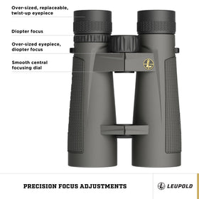 Leupold BX-5 Santiam HD 12x50 smooth-focus wheel enables precise adjustments.