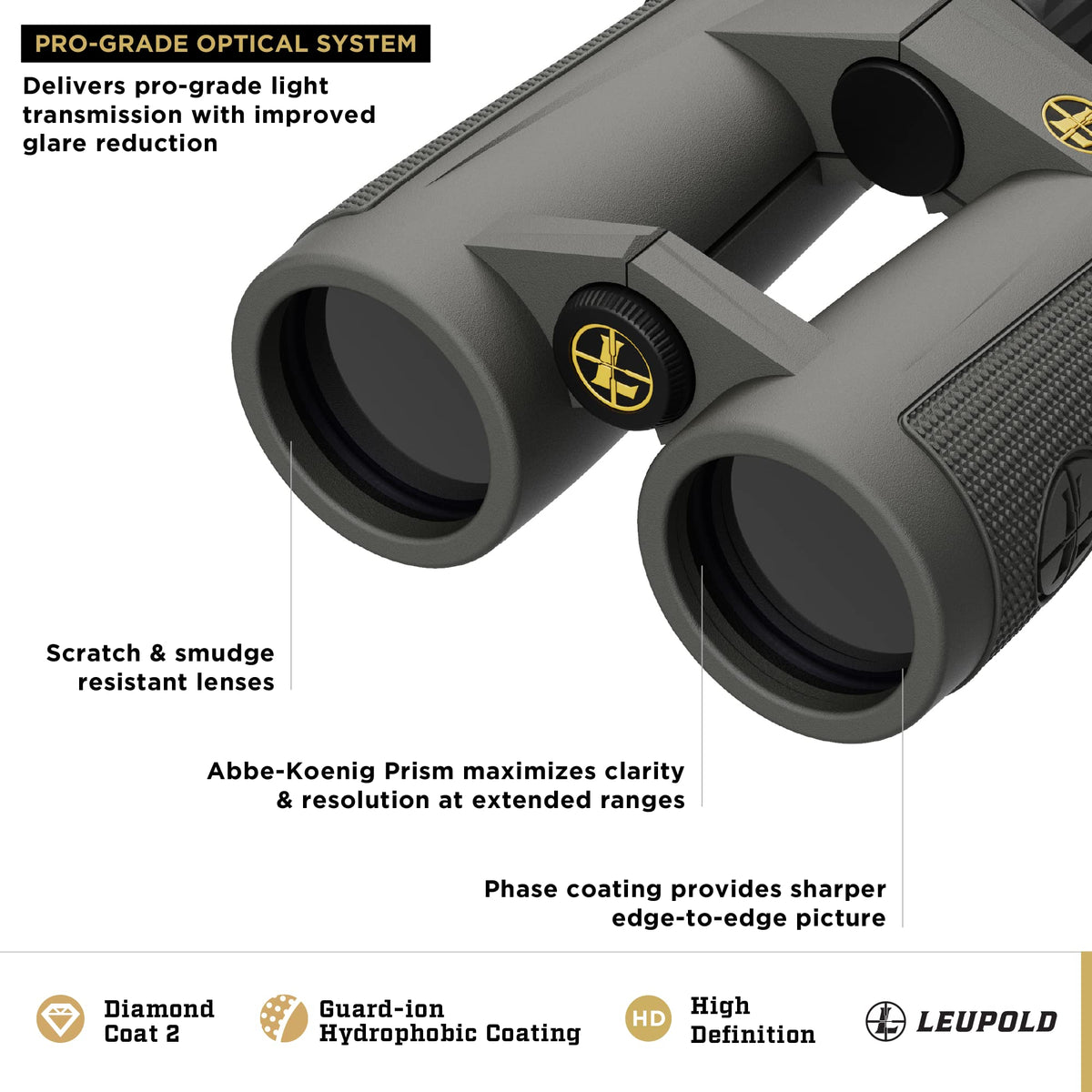 Leupold BX-5 Santiam HD 8x42 open-bridge design for comfortable one-handed use