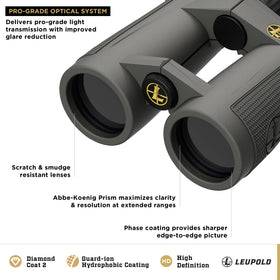 Leupold BX-5 Santiam HD 8x42 open-bridge design for comfortable one-handed use